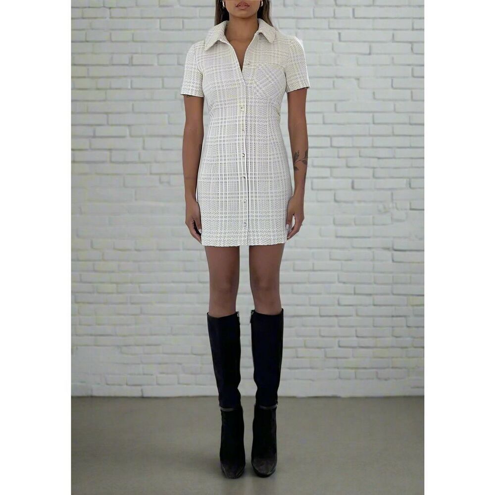 Rumored Notting Hill Beige‎ Glen Plaid Mini Dress Size 0 NWT